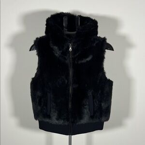 Ann Taylor Loft Black Faux Fur Vest with Hood